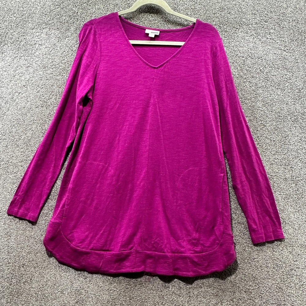 J Jill Tunic Top Women XS Pink Cotton V Neck Long Sleeve Pockets Lagenlook Beach